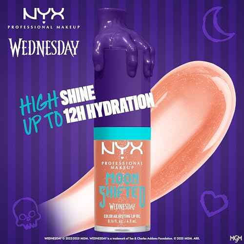 NYX PROFESSIONAL MAKEUP Wednesday Color-Shifting Lip Oil, Moisturizing, Tinted, and Non-Sticky Lip Gloss with up to 12HR Hydration - Moonshifted