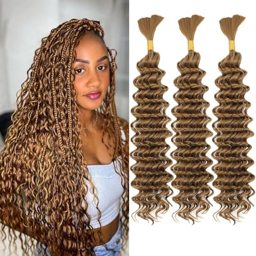 Braiding Hair Boho Hair for Braiding Deep Wave Braiding Hair for Woman Boho Braids Wet and Wave, Bulk Braiding Hair For Micro Braids Curly Deep Bulk 20 Inch Nature Black