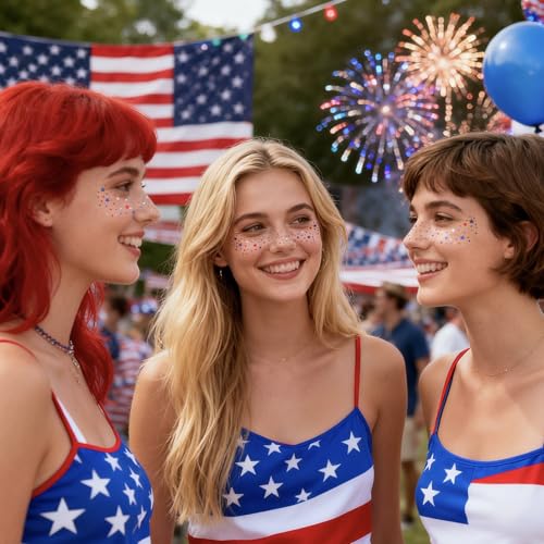 4th of July Star Glitter Freckles Face Tattoos - 8 Sheets