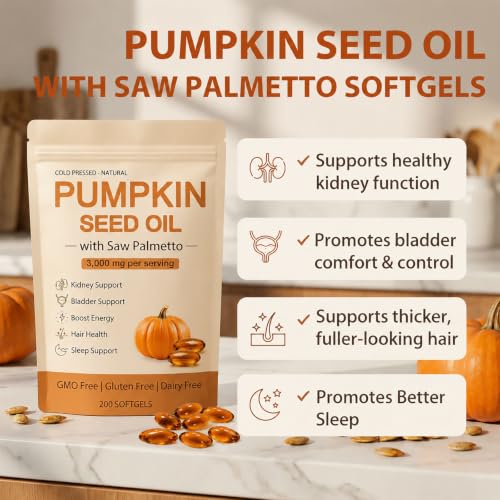 Pumpkin Seed Oil Softgels 3000mg with Saw Palmetto for Hair & Kidney Health