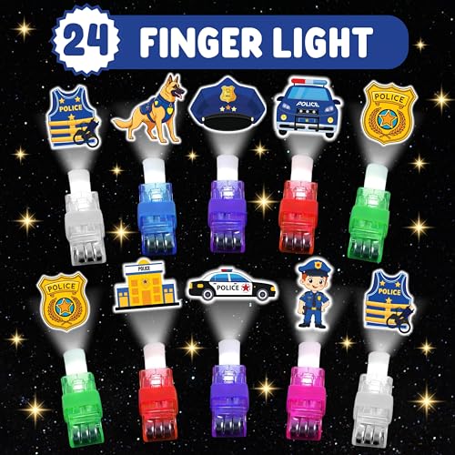 72 PCS Police Party Favors ? 48 PCS Luminous Tattoos & 24 PCS LED Finger Lights Combo ? Birthday Goodie Bag Fillers, Party Supplies, Gifts Light Up Toys Glow In The Dark for Boys and Girls