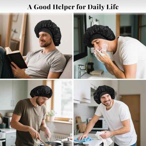 Satin Bonnet for Men, Silk Bonnet for Sleeping with Wide Band, Soft Hair Bonnets for Natural Curly Hair Braids