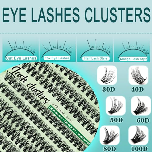 Wispy Lash Clusters Kit 640pcs Eyelash Cluster Extensions 30D+40D Curl Individual False Eyelashes Natural Fluffy Mink Lash Clusters Extension Kit (9-16mm with Lash Bond&Seal,Brush,Tweezers)