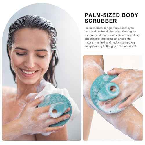 INNERNEED 2 Pieces African Net Sponge Exfoliating Shower Mesh Bath Washcloth Case, with 1 Silicone Body Scrubber Brush (DarkGreen)