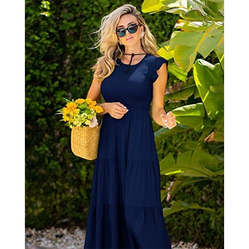 BTFBM Women Casual Short Sleeve Crew Neck Summer Dress Bohemian Floral Printed Flowy Maxi Dresses Tiered Cocktail Dress