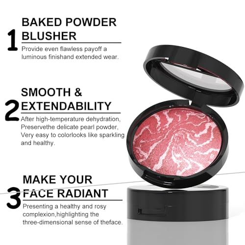 Baked Blush-n-Brighten Marbleized Blush, 2-in-1 Blush & Highlighter Hybrid - Pink Buttercream - Natural Finish, Buildable Color, (A02#, 1Pcs)