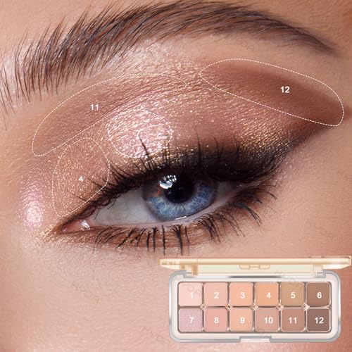 KYDA Nude 12-Color Eyeshadow Palette with Brush – Natural Matte & Shimmer