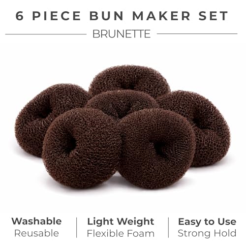 Styla Hair Small Donut Bun Maker for Kids - 6 Pack Brown