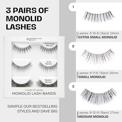 Best Lashes for Monolids Sample Pack - 3 Pairs of Strip False Lashes - Bestselling Natural Eyelashes for Monolid Eyes - Real Hair Lashes Smaller Sizes - Hannah Cho Beauty