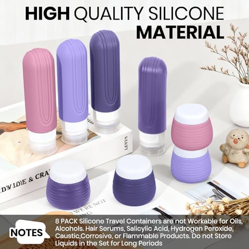 TSA Approved Travel Bottles Set - 8 Pack Silicone Containers