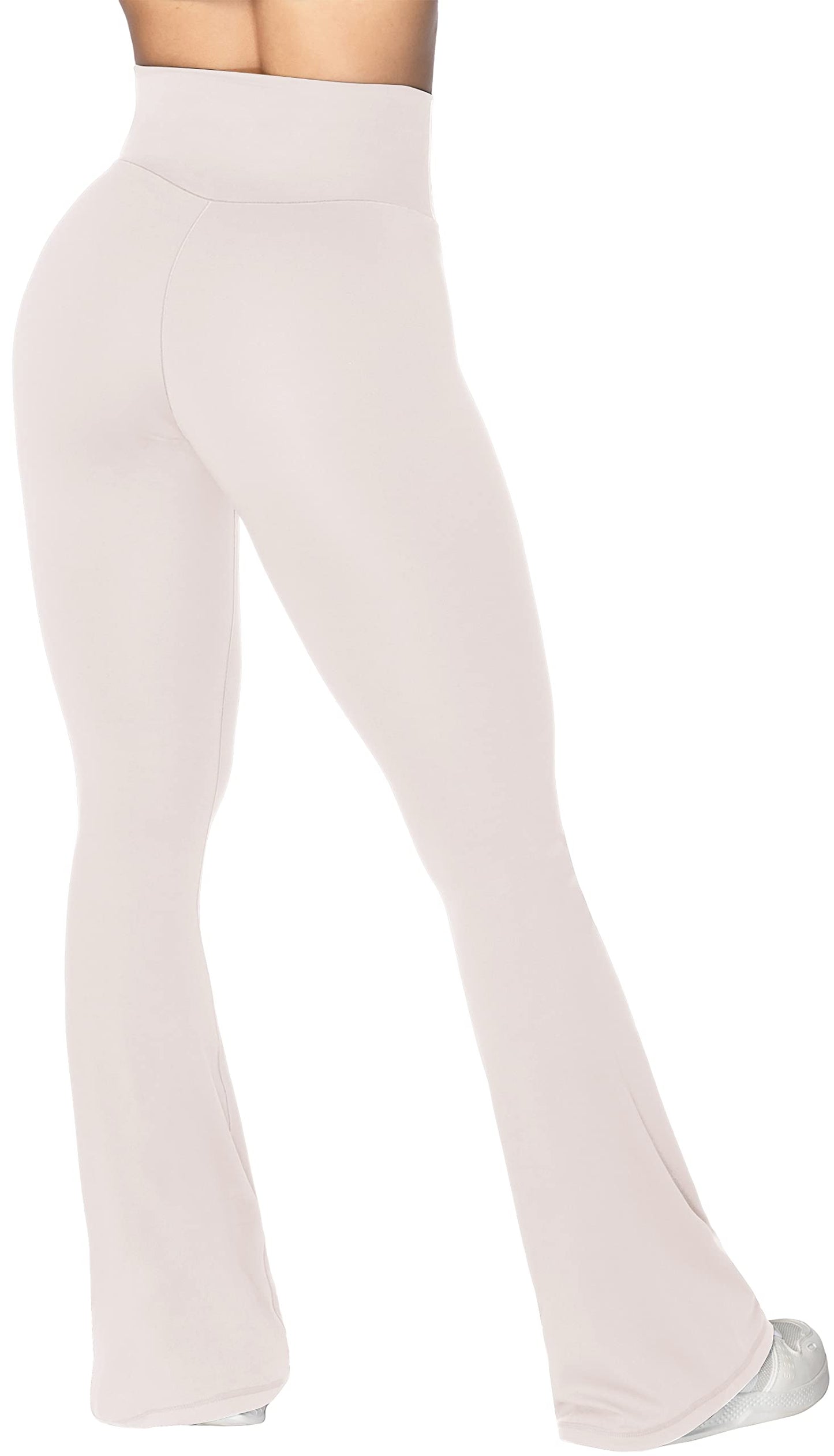 Sunzel Flare Leggings, Crossover Yoga Pants for Women with Tummy Control, High-Waisted and Wide Leg Beige