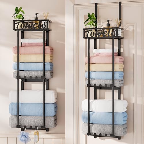 HapiRm Black Over-The-Door Towel Rack 3-Tier Wall Mounted Bathroom Organizer
