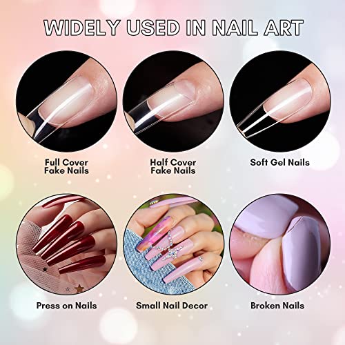 Makartt Nail Tips Nail Glue with Nail Rhinestone Glue Gel Bundle, 40PCS Nail Glue for Acrylic False Nail Tips, Super Strong Gem Glue Gel 1.06oz Nail Lamp Needed for Nail Glitter Jewels Crystals
