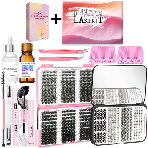 782Pcs D Curl Clusters Lash Extension Kit+5IN1 Super Lash Bonder Lash Glue Primer Kit