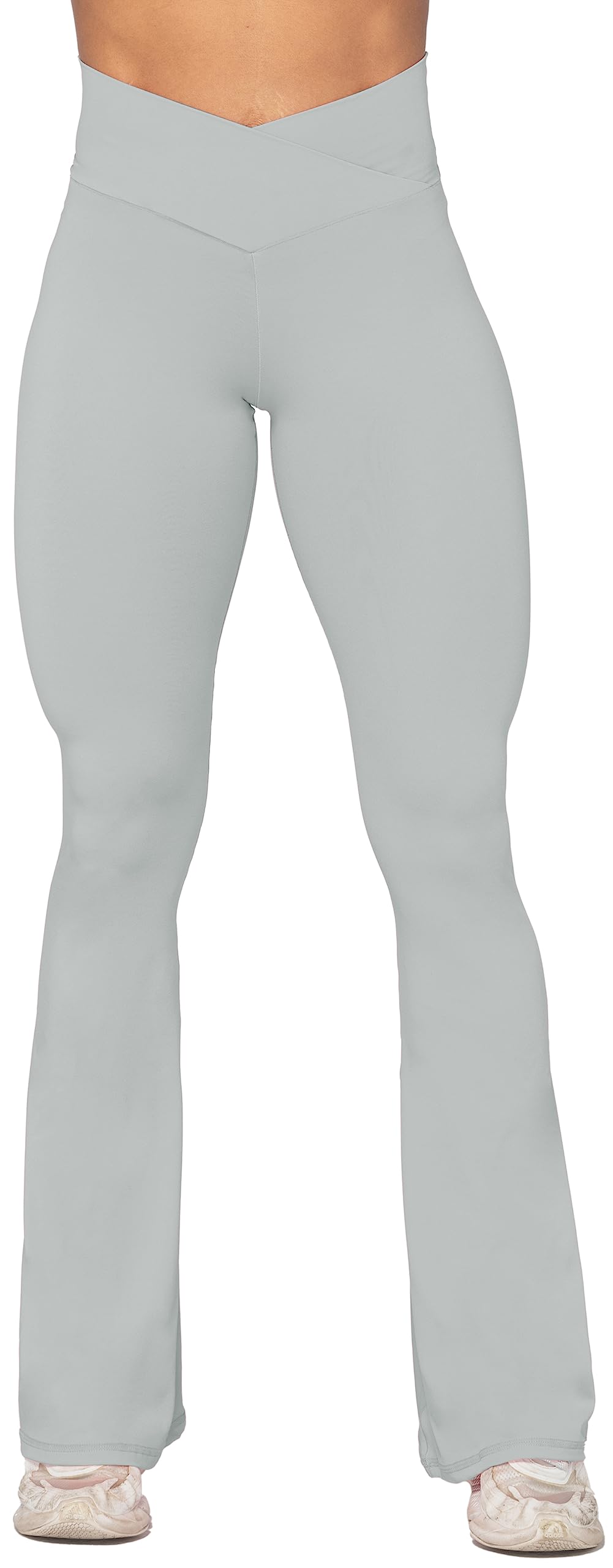 Sunzel Flare Leggings, Crossover Yoga Pants with Tummy Control, High-Waisted and Wide Leg, 30" Inseam, Silver Grey X-Small