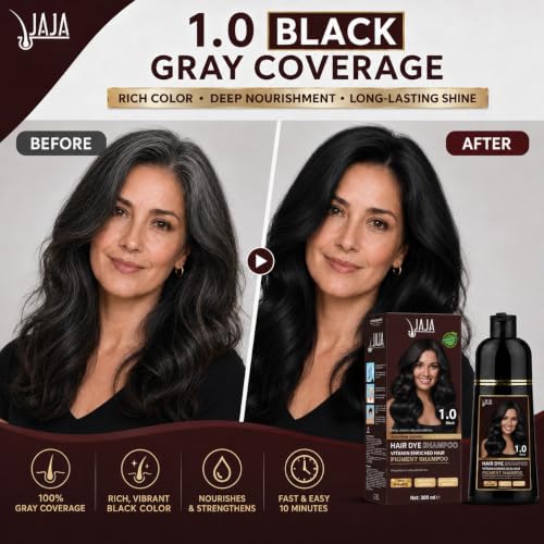 Jaja Black Hair Dye Shampoo for Gray Coverage – 10.14 fl oz (300 ml)