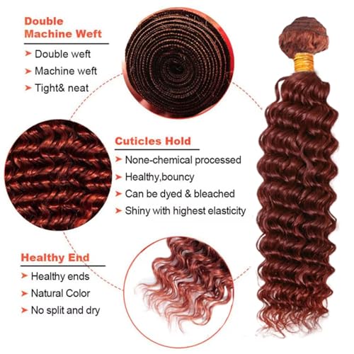 Reddish Brown Deep Wave Hair Bundles - 26, 28, 30 Inch, 3 Pack
