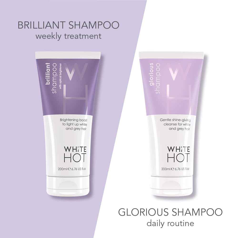 White Hot Brilliant Bounce Duo: Brilliant Shampoo 200ml and Infinity Mousse 150ml, counteracts yellow tones and promotes shine with each time you use.