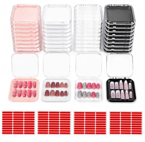 Jucoan 32 Pack Press On Nail Storage Boxes with 120 Adhesive Tapes