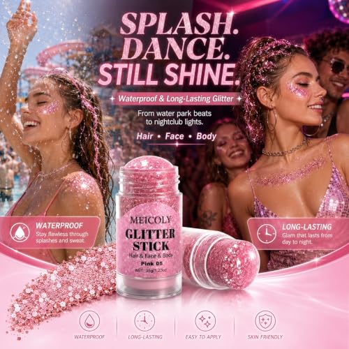MEICOLY Iridescent White Glitter Stick for Festivals & Parties