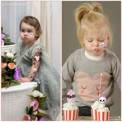 Bad Two the Bone Temporary Tattoos - Yoyuspy 200+ Pink Bad Two the Bone Party Decorations Favors Supplies Girl 2nd Birthday Decorations for Girls Cute Pink Skull Tattoo Stickers Gifts Prizes Rewards