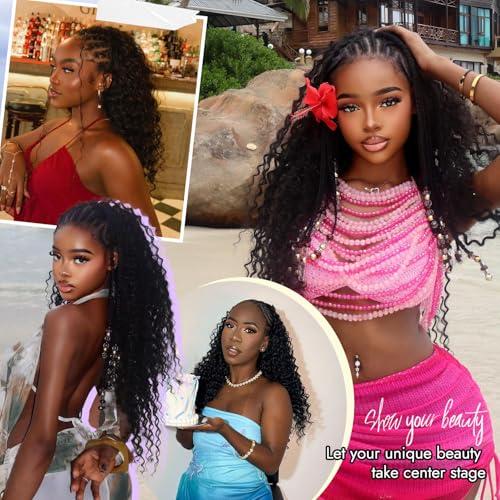 Feather Crochet Human Hair 18" Deep Wave Extensions #1B Black