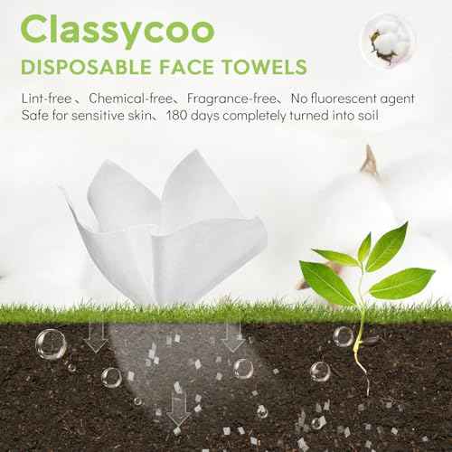 Classycoo XL Disposable Face Towel, 100% Cotton Ultra-Soft for Sensitive-Skin Facial Wipes Cleansing Towels, Odor-Free, Makeup Remover Cloths for Travel, Home Hand Dry Wipe(12 x 10 in, 50 Count)
