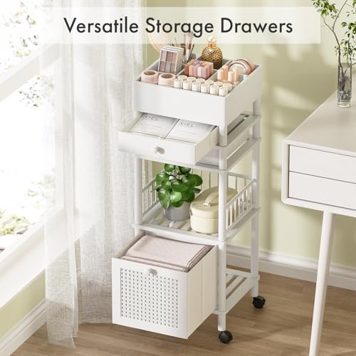 Bamboo Makeup Organizer Cart with 3 Drawers - Rolling Vanity Storage