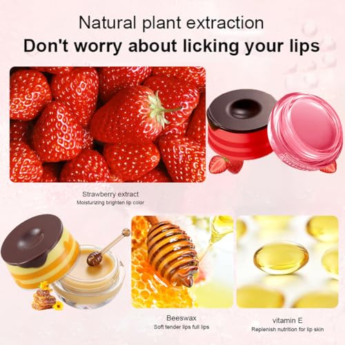 Honey & Strawberry Lip Balm Lip Mask, Hydrate Repair Prevent Dry Cracked Lip, Effective Reduces Lip Lines, Vitamin E Moisturizing Propolis Sleeping Lip Care (2Pcs Honey & 2Pcs Strawberry)
