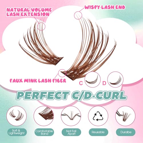 FADVAN Brown Lash Clusters 280PCS Individual Eyelashes 30D+40D
