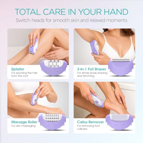 Cordless Epilator for Women - 4-in-1 Hair Removal Device, 21 Tweezers, Rechargeable