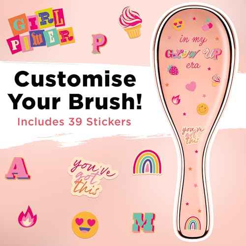 6 Pcs Hair Brush Set with Brush & Combs - Detangling Brush for All Types with Wide Tooth & Tail Comb, Scrunchie & Claw Clip - Hair Care Gift Set with Stickers for Teen Girls, Women & Kids