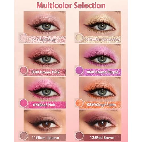Sparkle Single Eyeshadow Cream, Orange Mousse Glitter Highly Pigmented Eye Shadow, Long-Lasting Blendable Shimmer Eyeshadow, Lightweight Eye Shadow Makeup Palette Christmas Party Gift for Women-08