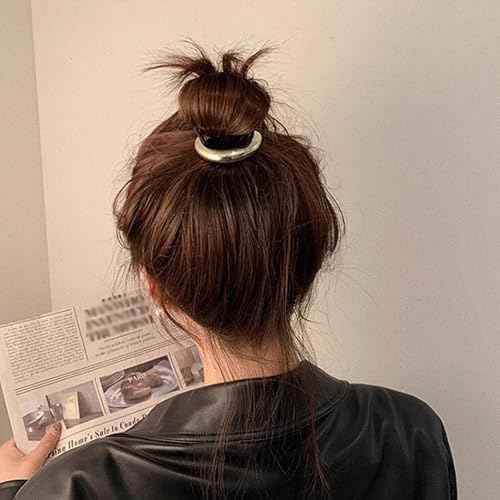 Hair Ties for Women, Gold Metal Hair Cuffs Hair Accessories Elastic Hair Ties Ponytail Cuff Hair Bands for Both Thick Hair and Thin Hair