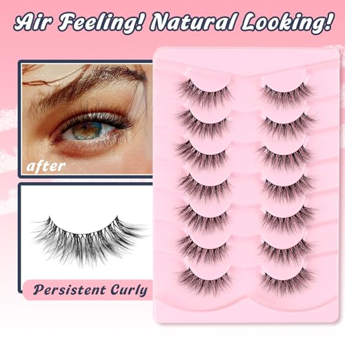 Natural Cat Eye False Eyelashes 14mm Wispy 3D Volume (7 Pairs)