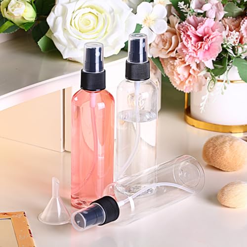 Layhit 100 Pcs 4 oz Small Spray Bottles Bulk, 120ml Clear Plastic Spray with 5 Pcs Small Funnels Mini Empty Fine Mist Bottles for Essential Oils Travel Perfumes