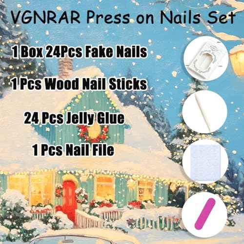 Christmas Press on Nails Short Square Fake Nails with Snowflake Green Monster Cute Cartoon Designs Xmas Nails Glitter Red Green Winter False Nails Full Cover Christmas Glue on Nail for Women 24Pcs