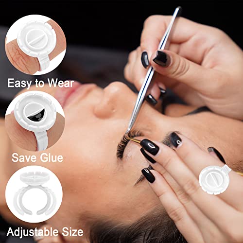 Glue Rings for Eyelash Extension, 300 PCS Glue Rings Lash Extension Supplies Lash Rings for Glue, Disposable Glue Cups Eyelash Glue Holder Lash Extension Glue Rings, Lash Fan Blossom Glue Cups, White