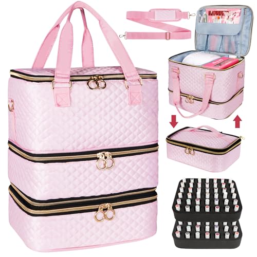 Nail Polish Organizer Bag - Holds 84 Bottles, 3-Layer Storage Case