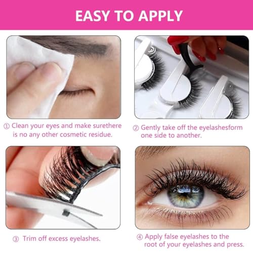 6 Pcs Self Adhesive Eyelashes, Reusable Self Adhesive Eyelashes, No Glue Eyelashes and Easy to Put On, Reusable Adhesive Eyelashes Natural Look