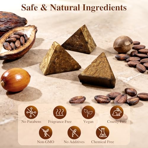 African Black Soap, 100% Pure & Natural, For Face & Body Fight Acne, Eczema & Oily Skin, With Raw Shea Butter, Palm Kernel Oil & Cocoa Pod Ash, 8 Oz