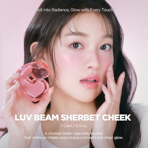 lilybyred Luv Beam Sherbet Cheek | Heart-Shaped Korean Cream Blush, Lightweight Melt-In Texture, Micro-Pearl Glow, Buildable Natural Color, Soft Radiant Finish, 0.12 oz. (06 Raspberry Topping)