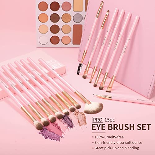 Docolor 15Pcs Eye Makeup Brushes Set + 17Pcs Colourful Makeup Brush Set Premium Kabuki Foundation Blending Face Powder Synthetic Makeup Brushes Set