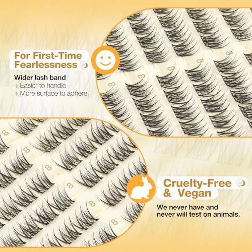 Mavphnee 8mm Lash Clusters Natural Clear Band CC Curl 108PCS (Natural)