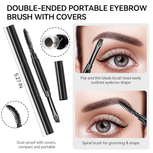 Eyebrow Pomade Pencil Kit - Waterproof, Dual-Ended Brush & Liner