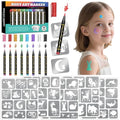 Temporary Tattoo Markers for Kids, 8 Metallic Markers and 135+ Temporary Tattoo Stencils for Christmas Party Favor, Cosmetic Tattoos Pens for Skin, Cartoon Animal