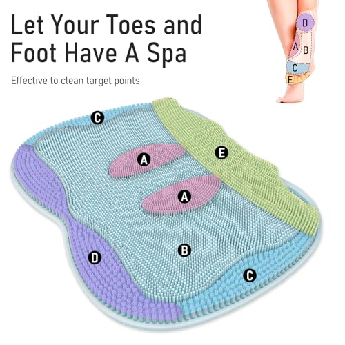 Foot Scrubber Mat Large Feet Scrubber + Pumice Stone 2 Pack for Shower Floor Bathtub - Dead Skin Callus Remover, Foot Spa Toes Between Brush Exfoliating Cleaner Pad in Shower Non-slip Messager, Blue