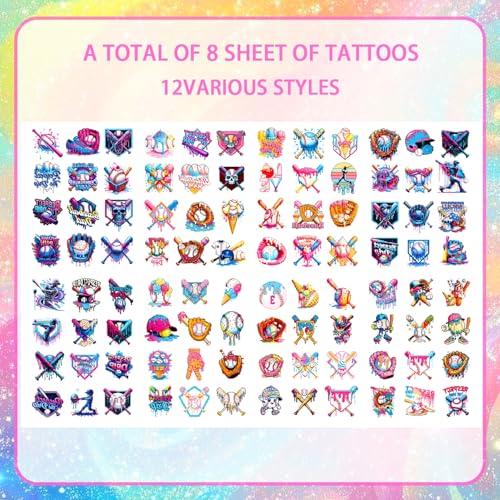Baseball Ice Cream Drip Temporary Tattoos Stickers