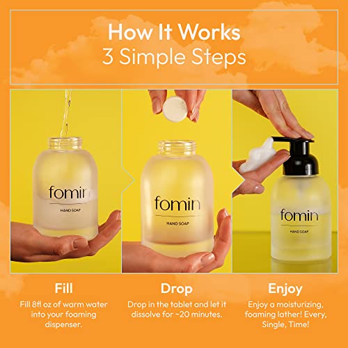 FOMIN Foaming Hand Soap Tablets (6 Count) - Makes 48 fl oz (6 x 8 fl oz) - Basil Mandarin - Foaming Hand Soap Refills, Sustainable Soap Tablets for Hands