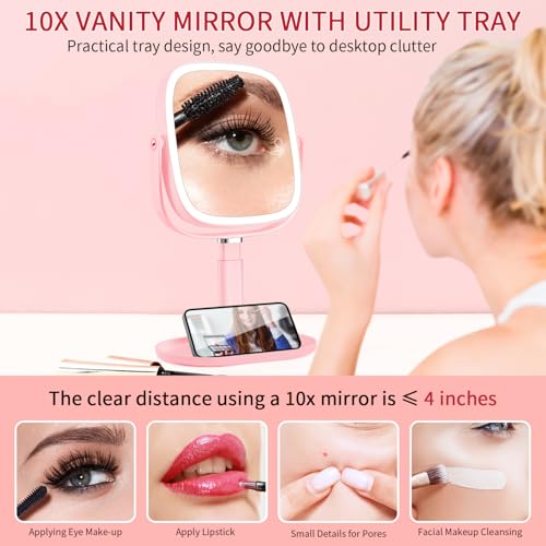 Lighted Makeup Mirror 8.5" 1x/10x Magnifying Rechargeable LED